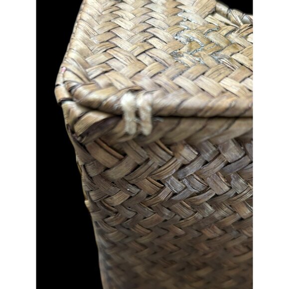 Vintage Natural Woven Wicker Rattan Hinged CoverTissue Box Holder Square BOHO - Picture 6 of 11